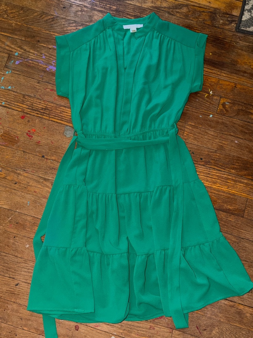 Monteau Emerald Green Tiered Belted Day Dress